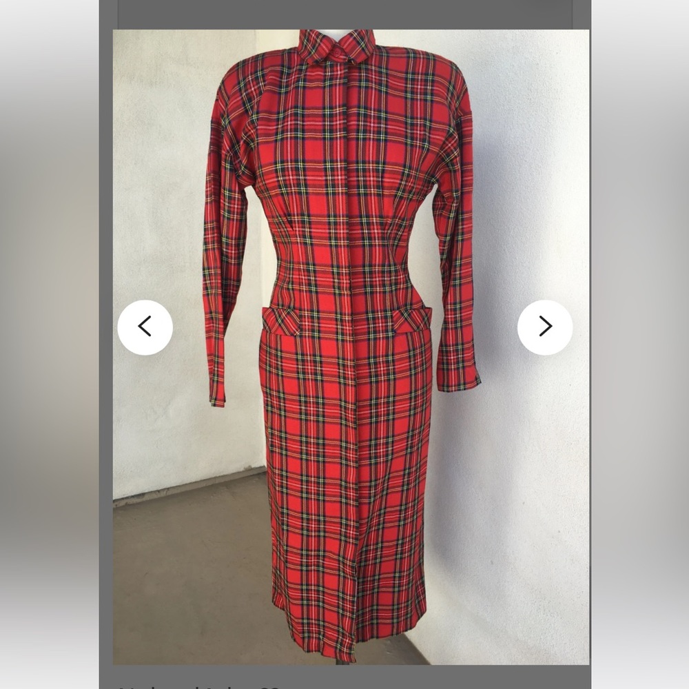 Vintage Moda Int'l plaid vixen dress pad shoulders pockets sz 6